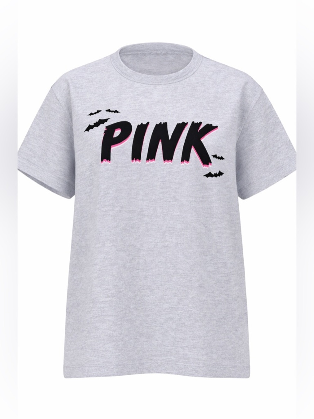Victoria’s Secret PINK Gray Graphic T-Shirt – Size Small – Bat Logo – Pre-Owned